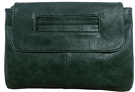 NIGEDU Frauen Handtaschen PU Leder Weibliche Clutch Handtasche Messenger Bag Große Solide Hohe Kapazität, Dunkelgrün