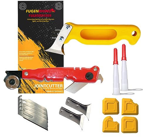 Fugenrhino® Silikonentferner Set für einfache und professionelle Silikonentfernung und -erneuerung von Acryl- & Silikonfugen - Enthält Fugenmesser, Fugenglätter, Ersatzklingen (21-Teilig)