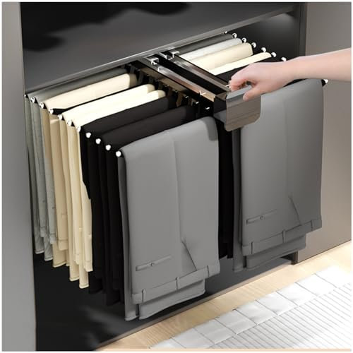 GIVROLDZ Tringle Habits Extractible, Porte-Pantalon Extensible avec Amortisseur, Multifonction Organisateur Vetement, Montage Mural Porte Pantalon Coulissant,Noir