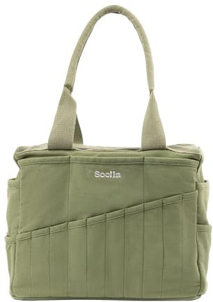Soolla Studio Bag: Pottery Tool Bag & Craft Storage, Art Supply Organizer, Washable Tote, Knitting Yarn, Crochet Projects, 30 Pockets, 20+ Canvas Colors, Gift for Artists & Teachers (Ganja Green)