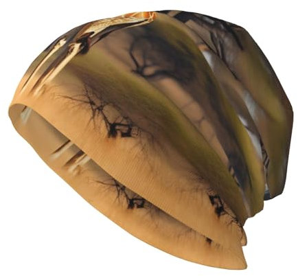 ZISHAK Modische Strickmütze mit afrikanischem Ethno-Muster, lässige Beanie, elastische Krempenlose Mütze für Sport und Outdoor-Aktivitäten, Afrika Giraffe Majestätischer Baum, Einheitsgr��e