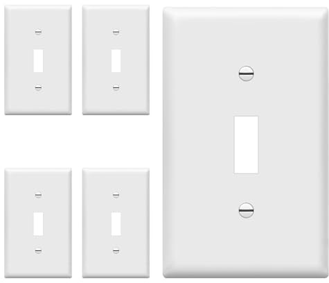 ENERLITES Light Switch Cover Plate, Toggle Wall Plate Cover, Size 1-Gang 4.50 x 2.76, Unbreakable Polycarbonate Thermoplastic, 8811-W-5PCS, White (5 Pack)
