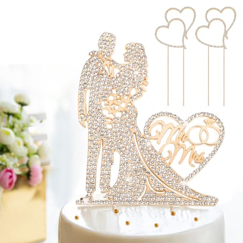 Decoration Gateau Mariage Cake Topper Mariage Topper de Gâteau Mr And Mrs avec Rhinestone pour Fiançailles Saint Valentin Anniversaire