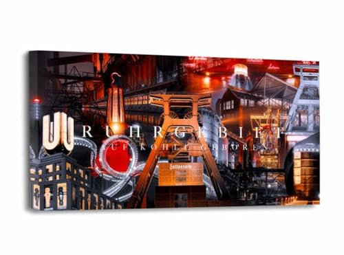 mooments® Leinwandbild vom Ruhrpott Collage Aurora - Leinwand im Hochformat, Ruhrpott-Bild, Leinwand Ruhrpott, Bilder Ruhrpott, Wohnzimmer Bild (80x40cm)