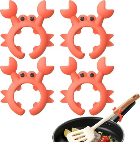 4PCS Kochlöffelhalter Krabbe, Krabben Utensilienhalter, Kochlöffel Silicone Ablage für den Herd, Krabbenlöffelhalter, Krabbenspatel Halter, BPA-Frei, Anti-Rutsch Design