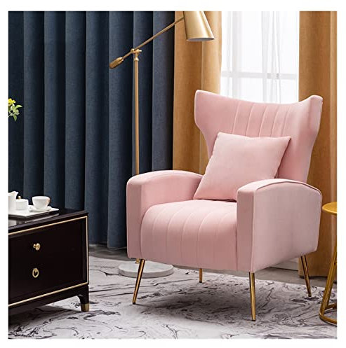 Chaise de canapé simple en velours rose moderne - Fauteuil léger de style scandinave de luxe avec dossier pour le salon, parfait pour les loisirs de balcon.