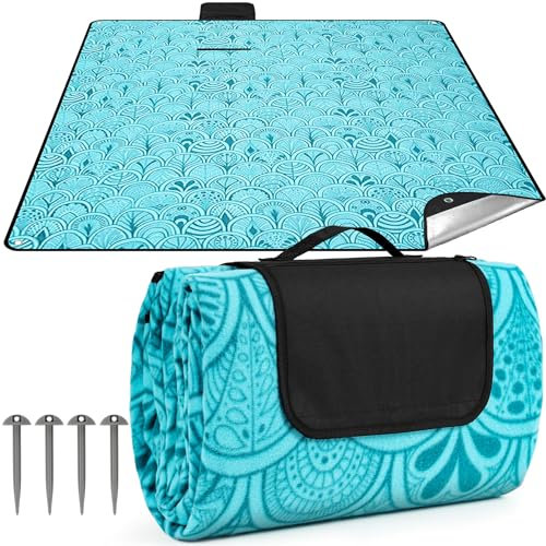 SOMLAW Picknickdecken XXL Outdoor Campingdecke Wasserdichter Unterseite, 200x200cm Picknick Decke Camping Blanket Ideal für Camping und Wandern Blau