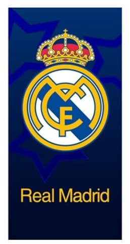 Serviette de plage Madrid 75 x 150 cm, coton 320 g, séchage rapide, motif football, bleu marine étoile Champions