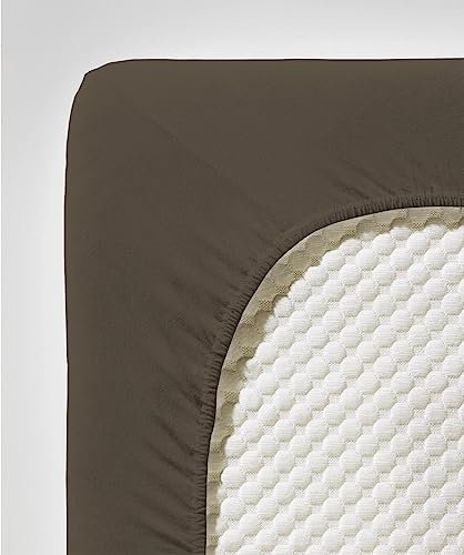 fleuresse Comfort Spannbettlaken (96 % Baumwolle, 4 % Elasthan), mit Rumdumgummizug, Ökotex Standard 100, für Matratzen bis 26 cm Höhe, 120 - 130 x 200 - 220 cm, espresso