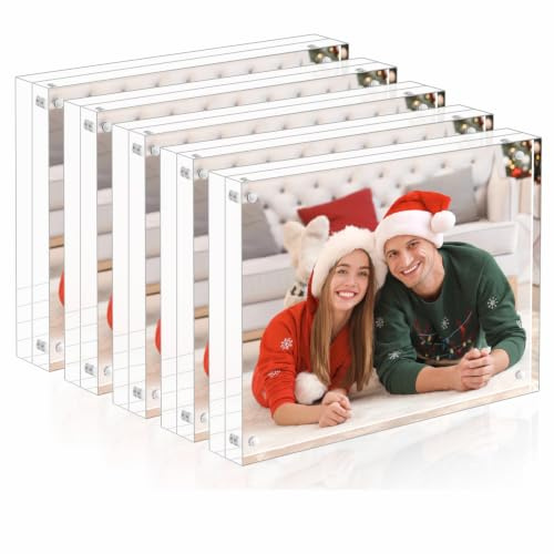 Meetu Acrylic Picture Frame 4x6,Clear Freestanding Double Sided 20mm Thickness Frameless Magnetic Photo Frames Desktop Display with Gift Box Package(5 Pack)