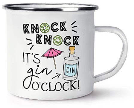 Knock Knock It's Gin O'Clock Retro Enamel Mug Cup