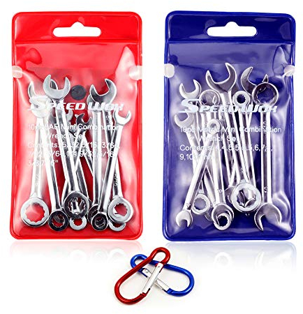 SPEEDWOX Mini Wrench Set Metric SAE Ignition Wrench Sets Open and Box End Wrench Set Small Wrench Set Combination Wrench Sets with Storage Pouches and Key Chains 4mm-11mm & 5/32-7/16