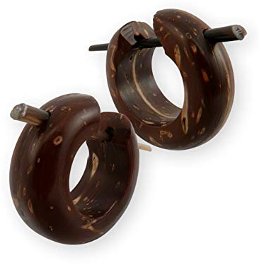 Fly Style Damen Ohrringe Creolen aus Kokosnuss Holz- Kleine Holz Kreolen - Natur Damen Schmuck