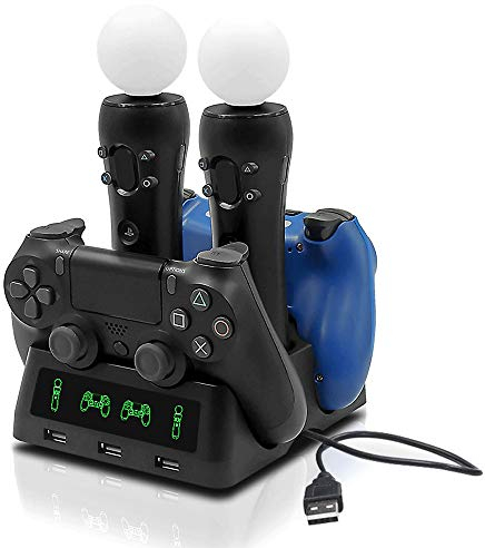 Tihokile Base de Carga para el Consola PS4, Puede Llenar la Consola PS4 y el Controlador VR, para PS4/PSVR/PS Pro/PS Slim, Diseño de Alimentación Rápida, con Indicador Inteligente