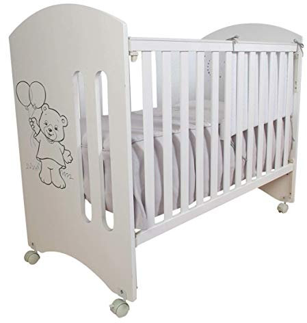 Cuna para bebé, modelo Globitos. 1 lateral abatible y 5 posiciones de somier, Blanco