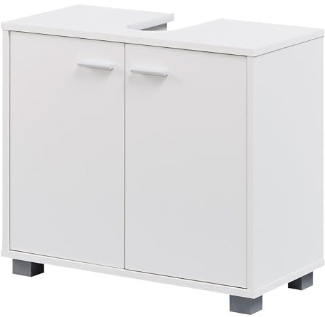 FineBuy Waschbeckenunterschrank mit 2 Türen Weiß, Kleiner Schrank Badezimmer 60x30x55 cm, Badschrank Waschbecken Stehend, Bad Aufbewahrung, Waschtischunterschrank