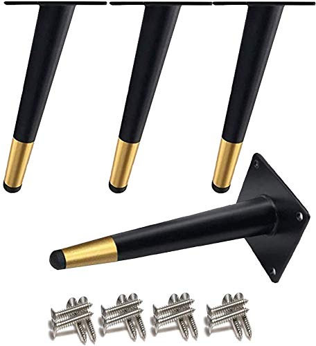 4 pièces Pieds de Table obliques Pieds d'armoire en métal, Pieds de Meubles de cône, 201 Acier Inoxydable, Noir & d'or, 15 cm de Hauteur, Base silencieuse antidérapante pour canapés et Autres Meubles