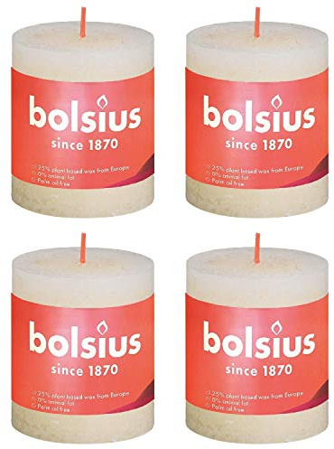 bolsius Rustiko True Shine Stumpenkerze 8x7cm weiche Perle (4 Stück)