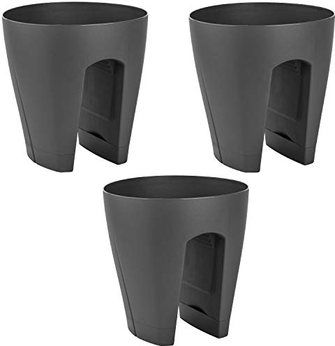 ENGELLAND 3 x Blumentopf für Balkon-Geländer, Farbe: Anthrazit, Blumenkasten, Balkonkiste, 9 Liter, Kunststoff, Außenbereich, B Ø 29 x H 30 cm