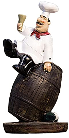 LOVIVER Harz Chef Figur Europäische Statue Modell Restaurant Kochen Küche Shop Dekoration Sammlerstück Kunst Geschenk, Sitzen Sie auf einem Weinfass