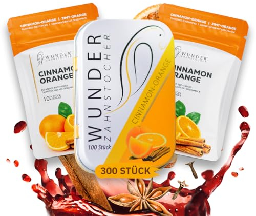 Wunder Palillos de Dientes - En 7 Variedades Refrescantes - Palillos de Dientes con Gusto - Palillos de Dientes Canela/Naranja - contra el mal aliento - aliento frescor - Limpieza dental -3 paquetes