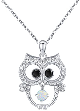 Eule Kette Damen 925 Sterling Silber Opal Kette Tiere Halskette Eule Anhänger 5A Zirkon Halskette Opal Eule Schmuck für Mutter Mama Frauen Tochter Mädchen Frau Eulen Geschenk Muttertagsgeschenk