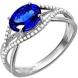Gualiy Echt Gold Ring 18 K, Tansanit Ring Weißgold Hohl Ring Band mit Tansanit und Diamant 1.55 Carat Trauringe Partnerringe Größe 58 (18.5)