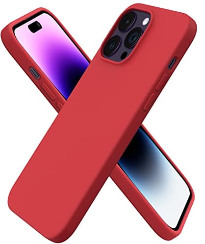 ORNARTO Compatible with iPhone 14 Pro Max Case 6.7, Slim Liquid Silicone 3 Layers Full Covered Soft Gel Rubber Case Cover-Red