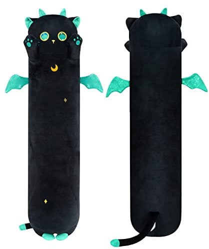 Mewaii Stofftiere Katzen Schwarze 110CM Lang Katze Kuscheltier Kawaii Kuscheltier Katzen mit Großen Augen Plüschtier Ausgestopftes Tier Spielzeug Kuschelkissen Geschenk Plüschkissen über 3 Jahren