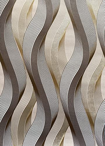 AMINAH DECO 3D Wave Stripe Wallpaper Beige Embossed Vinly Non-Pasted Waterproof Wall Covering 374.00”x 20.8” [ Not Peel and Stick ]
