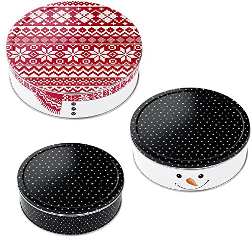 Cepewa Gebäckdose 3er Set Weihnachten | Schneemann 3 Größen rund Metall | Aufbewahrung Weihnachtsgebäck Keksdose (1x 3er Set Gebäckdose Schneemann)