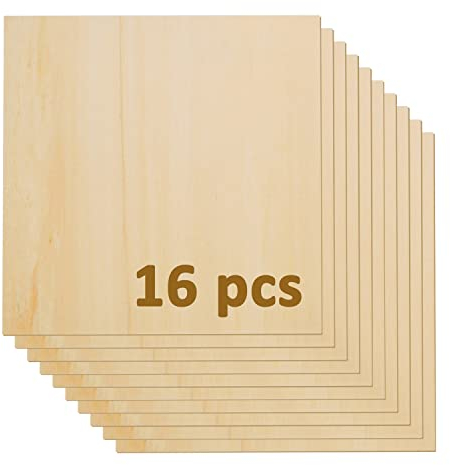 OUYZGIA 16 hojas de madera contrachapada de 3 mm, placas de madera cortadas a medida, 300 x 300 x 3 mm, para corte por láser, placas de madera sin terminar para pintura DIY (11,8 x 11,8 x1/8, 16