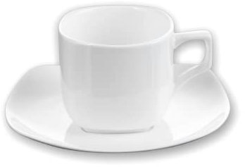 Wilmax OLIVIA Tazas con platillos | Juego de 2 | 200 ml | Tazas de café de porcelana | Blanco | Juego de vajilla para 2 personas | Juego de tazas para café, té, postres | Servicio de café y té