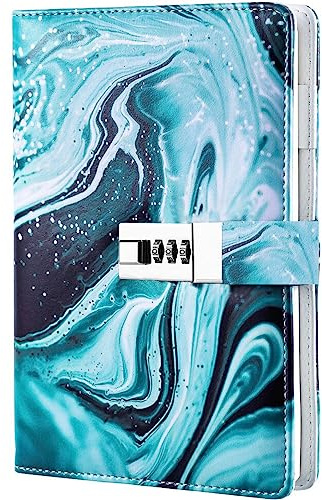 Dzhzal Diary with Lock for Girls Boys and Women Lockable Leather Journal with Combination Lock Refillable Lined Paper Locking Diaries A5