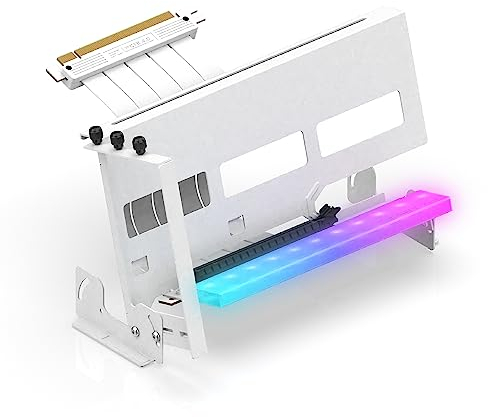 EZDIY-FAB PCIe 4.0 GPU Mount Bracket with ARGB LED Module, Multi-Angle Adjustment with All White Riser Cable, Compatible to RTX4090, 4080, 4070ti - White