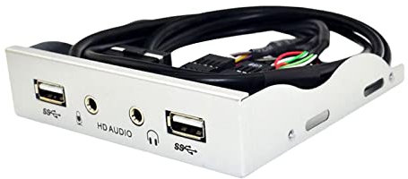 predolo 9Pin to USB 2.0 Hub Front Panel with Audio Cable, for Desktops Mic Interface 2 USB 2.0 Ports Audio 3.5mm Earphone Jack, for Floppy Bay, Argent