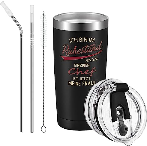 Livole Rentner Geschenke für Mann Männer, Rente Tasse 2024, Geschenke zum Rentenbeginn, Ruhestand Renteneintritt Geschenk,20oz 600ml Doppelwandig Edelstahl kaffeebecher mit Deckel and Strohhalmpinsel