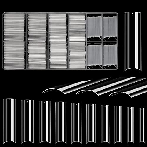 JUSTOTRY 700 Pcs No C Curve Clear Nail Tips No Glue, Extra Long Square Nails Tip Set, XXL Full Cover Fake Nails Tips for Women,Acrylic Straight False Nail Tip for Nails Art and DIY French Nail Designs