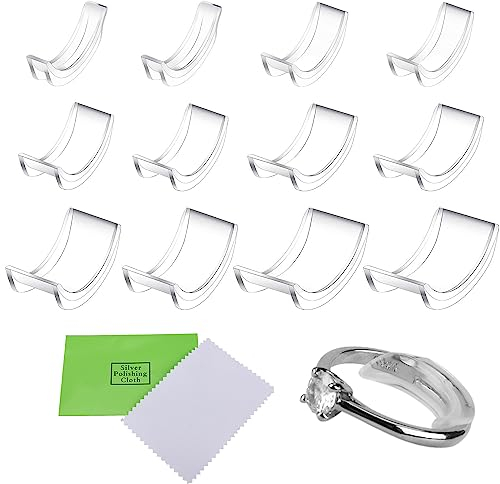 14-Teiliges Ringe Adjuster, mit 12 Reglern, 1 Silbernem Wischtuch und 1 Klebepflaster für Männer und Frauen Passend für alle Ringe Ringgrößenmessgerät in Verschiedenen Größen