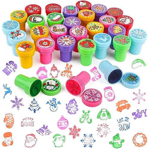 JOFONY Weihnachts Stempel Kinder,30 Stück Spielzeugstempel,Selbstfärbend Stempel für Kinder,Stempelset für Weihnachtspartybeutel Partygeschenke Weihnachtsspielzeug