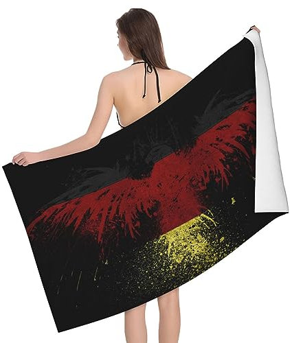 Badetuch mit Deutschland-Flagge, Adler, 81,3 x 132,7 cm, Strandtuch, leichte Mikrofaser, sandfrei, schnell trocknendes Handtuch, saugfähig, Badezimmer-Handtuch für Hotel, Fitnessstudio, Spa, Bad,