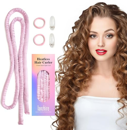 Lanzhire No Heat Curling Headband for Overnight Curls, Thin Heatless Curlers for Long and Short Hair (A-Pink)