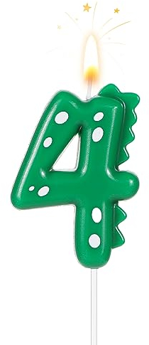 TOYMIS Birthday Number Candles, 2.8 Inch Dinosaur Candle Birthday Cake Candles Dinosaur Birthday Candle for Cake Dinosaur Candle Theme Party Decoration(Number 4)