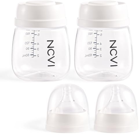 NCVI Babyflaschen, Milchflaschen-Set, kompatibel mit NCVI Elektropumpe 8102/8100/8122/8128/8129, inklusive Brustwarzen und Deckel, Muttermilchsammlung, Aufbewahrung und Fütterung, 180 ml, 2 Stück