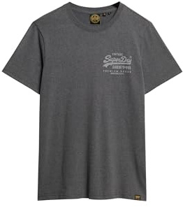 Superdry Herren Heritage T-Shirt mit Vintage-Logo auf der Brust Granit Grau Meliert L