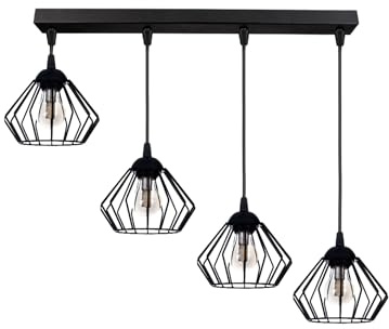 KAR LIGHTING Pendelleuchte 4-flammig aus Metall in Schwarz, höhenverstellbar | E27 Fassung | LED geeignet | Hängelampe für Wohnzimmer, Esszimmer, Küche, Büro oder Schlafzimmer