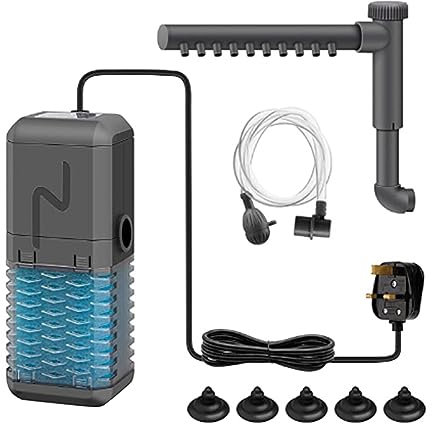 Petyoung 4- in- 1 Fish Tank Filter, Adjustable 600L/H Internal Aquarium Filter Pump with Spray Bar, 6W Silent Submersible Filter for 20-40L Small Tanks