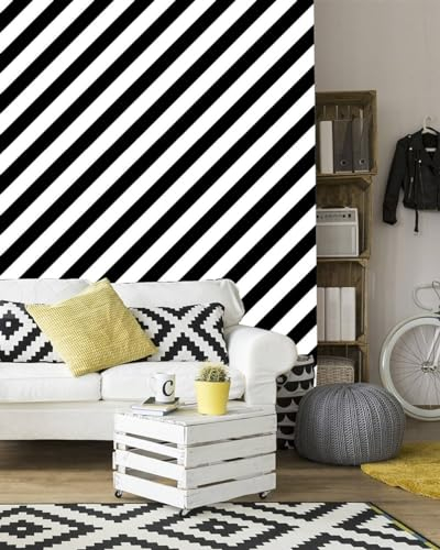 BUVU Vinyltapete 0.53x10m waschbare Schwarz-Weiß-Tapete