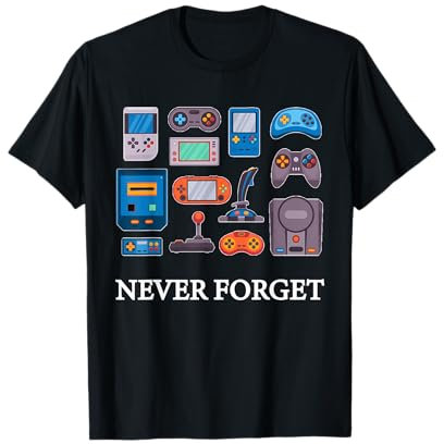Vintage 90s 80s GAMING Consoles & CONTROLLERs Never Forget T-Shirt