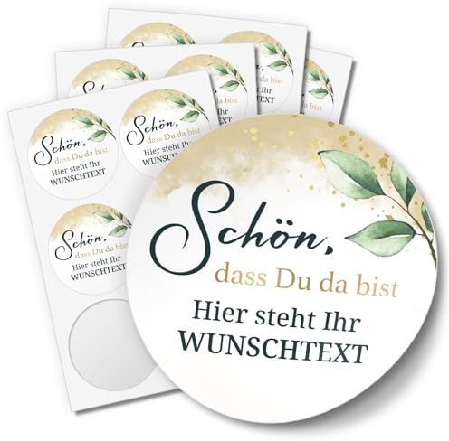 24 PERSONALISIERTE Aufkleber Schön dass Du da bist individualisiert Wunschtext Etiketten Gastgeschenk rund 4cm